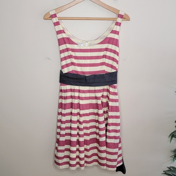 Anthro Corey Lynn Calter | Caranday Pink Cream Striped A-Line Dress Size 6 - Picture 1 of 5